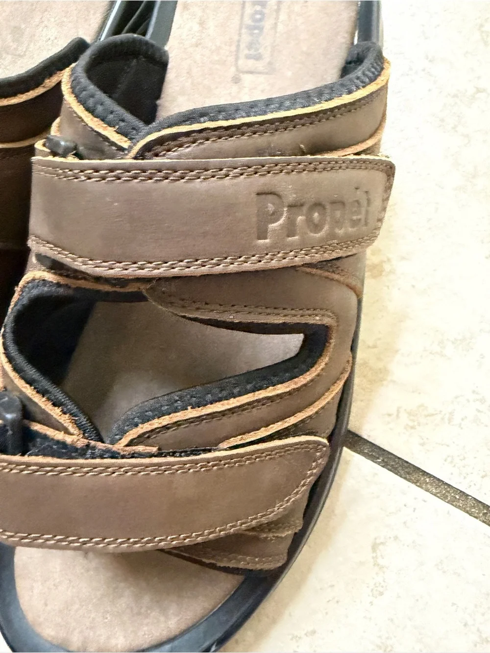 Propet Brown Men's Leather Double-Strap Slide Sandals